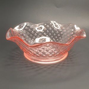 Diamond Quilted Pink Depression Ruffle Glass Bowl